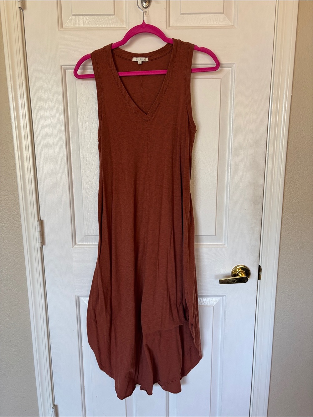 Zsupply Sleeveless V-Neck Midi Dress in Rustic Brown